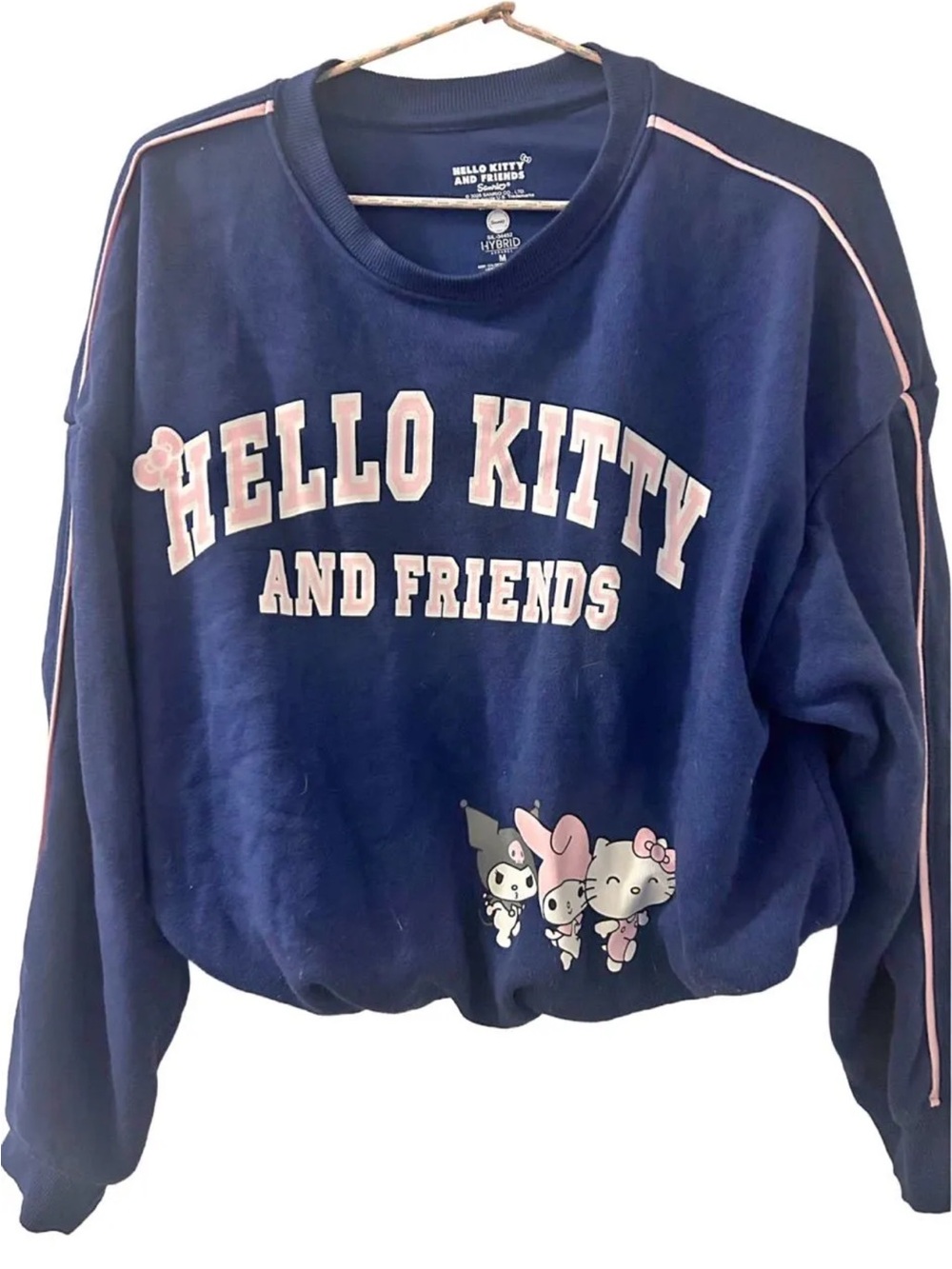Sanrio Hello Kitty & Friends Navy Graphic Sweatshirt with Pink Piping M